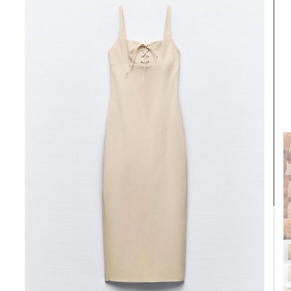 Zara Dresses & Skirts - Zara Midi Dress with lace-up drawstring - S - Sand
